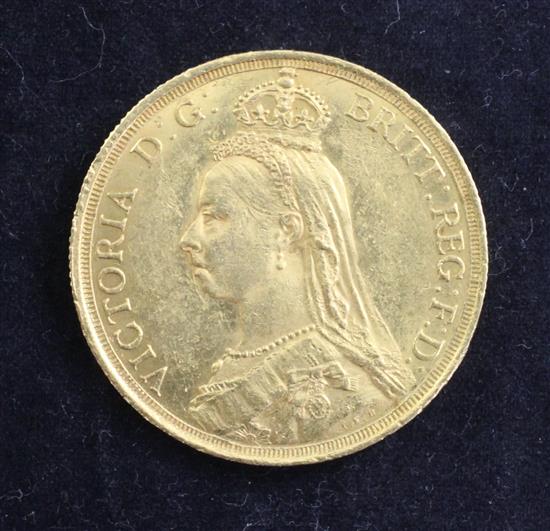 A Victoria Jubilee gold two pounds, 1887,